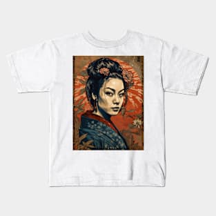 Vintage Rose Blossoms Japanese Woodblock Maple Streetwear Hipster Asian Inspired Retro Manga Samurai Astrantia Kids T-Shirt